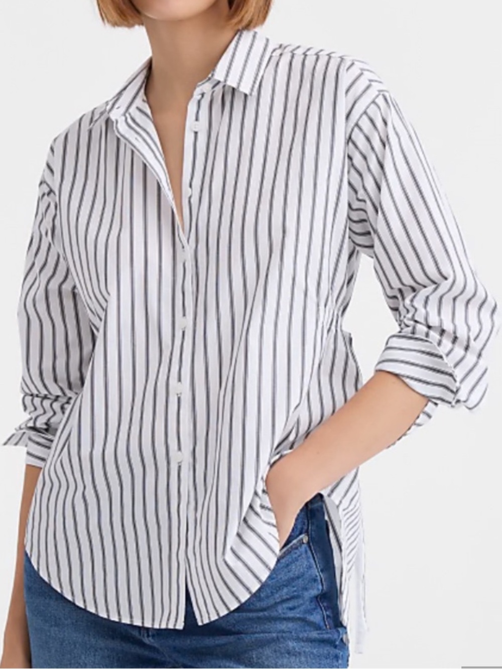 Striped Open-Back Button-Up Shirt - White & Black - Picture 2 of 4